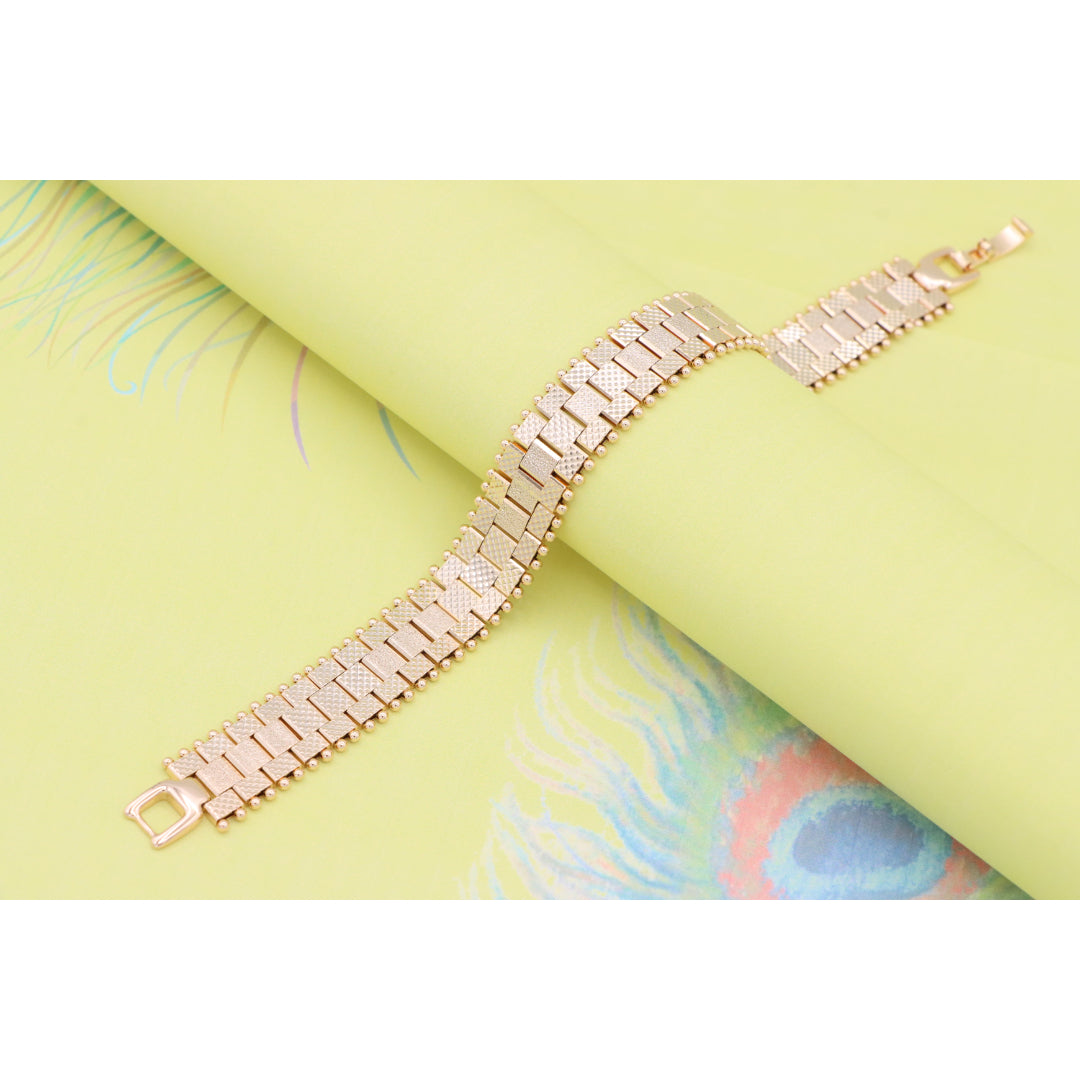 Rose Gold Wide Textured Chain Bracelet with Polished Ball Edges, XPBL0883 (2089-2)