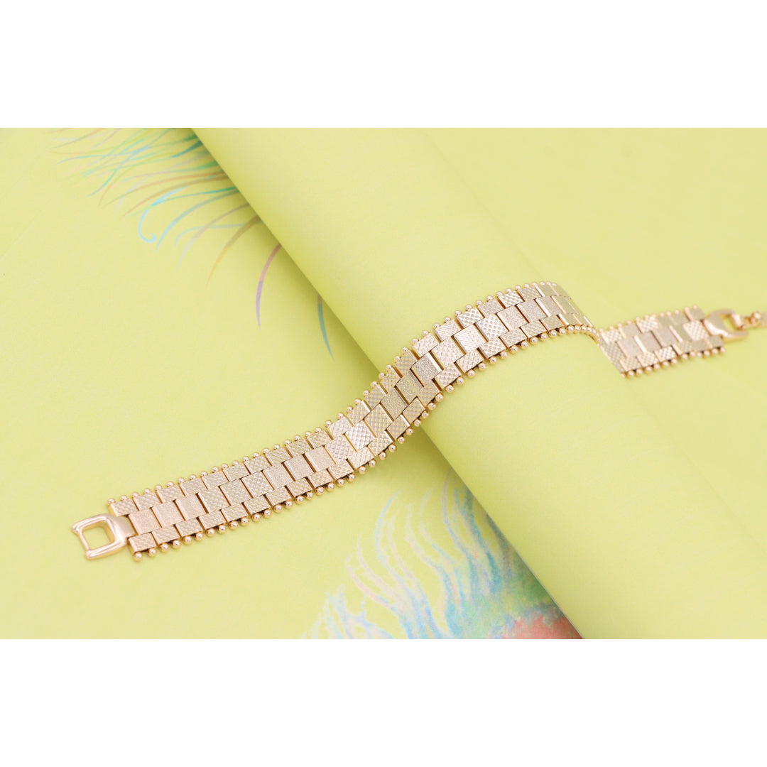 Rose Gold Wide Textured Chain Bracelet with Polished Ball Edges, XPBL0883 (2089-2)
