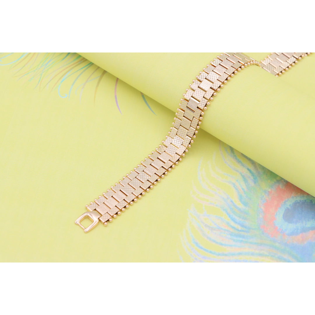 Rose Gold Wide Textured Chain Bracelet with Polished Ball Edges, XPBL0883 (2089-2)