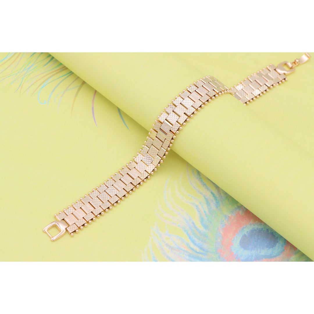 Rose Gold Wide Textured Chain Bracelet with Polished Ball Edges, XPBL0883 (2089-2)