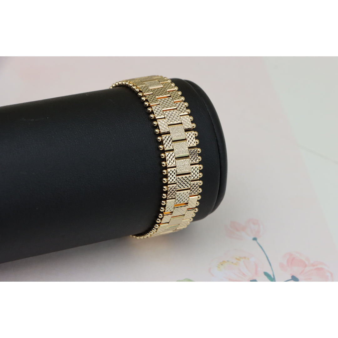 Rose Gold Wide Textured Chain Bracelet with Polished Ball Edges, XPBL0883 (2089-2)