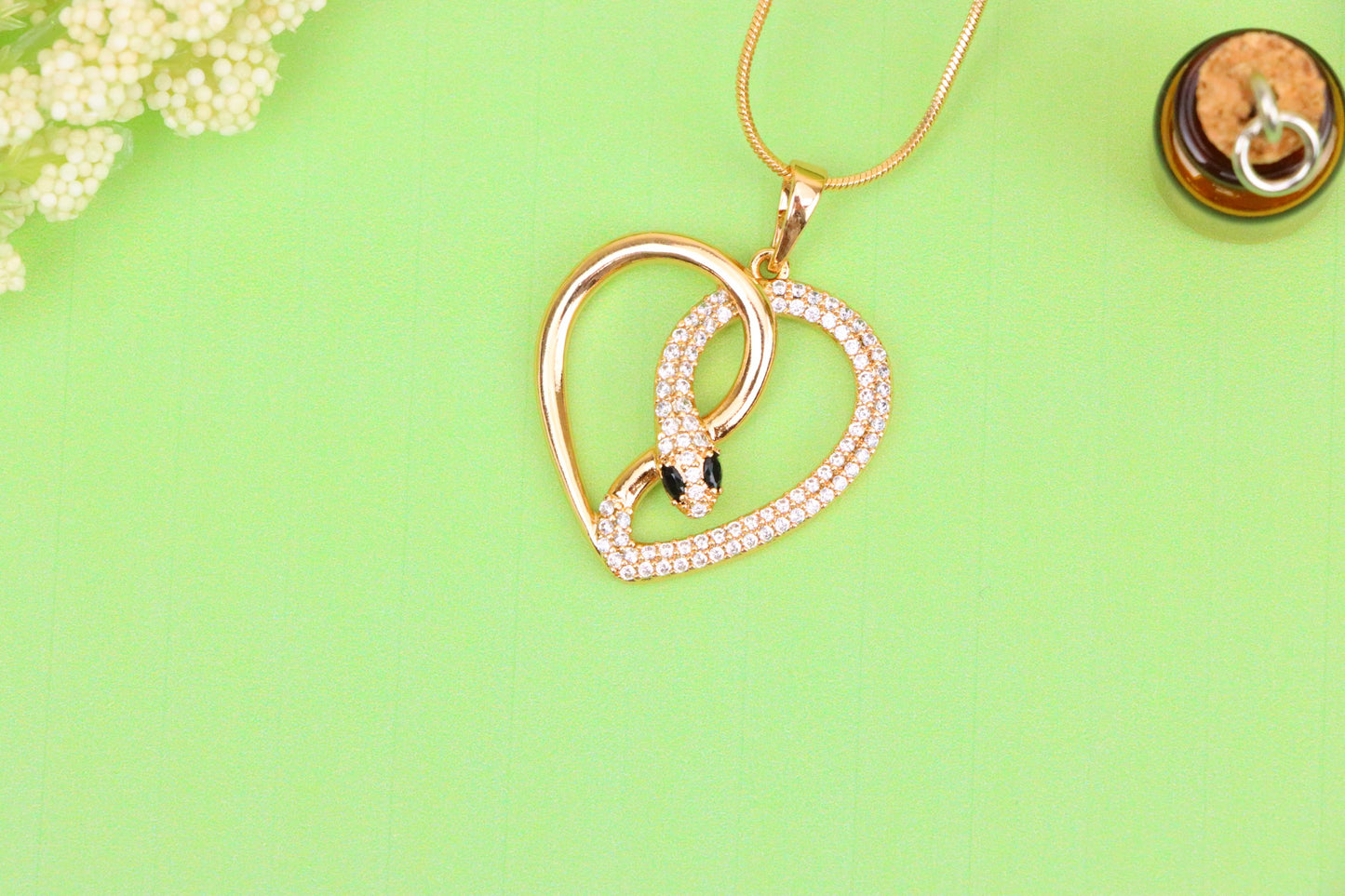 Rose Gold Heart Pendant with Crystal Snake Design, XPPT1587 (2146-7)