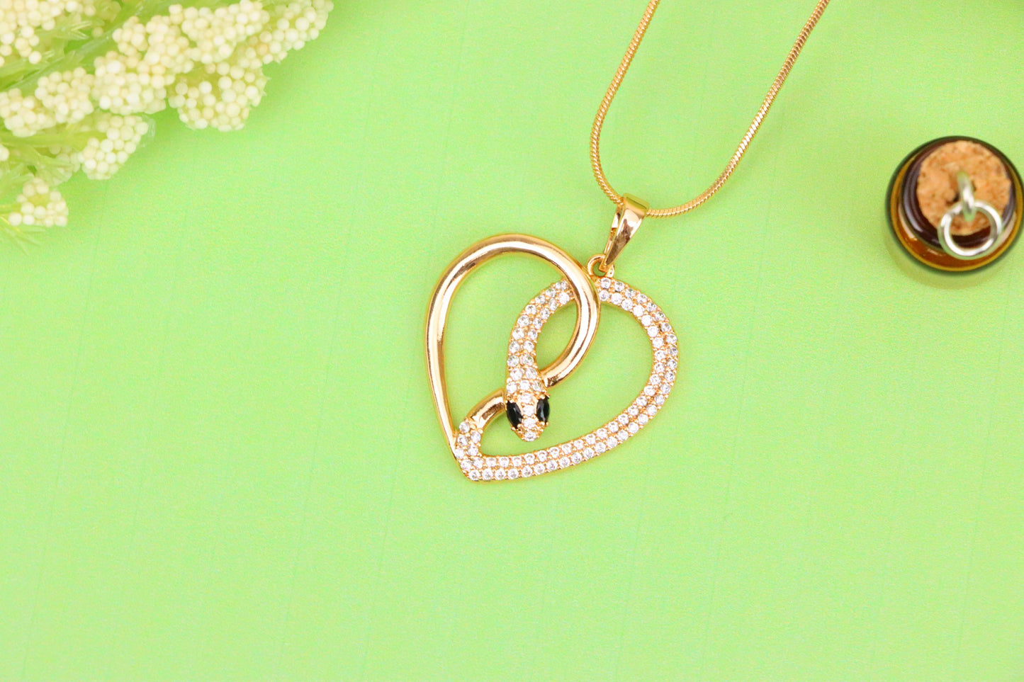 Rose Gold Heart Pendant with Crystal Snake Design, XPPT1587 (2146-7)