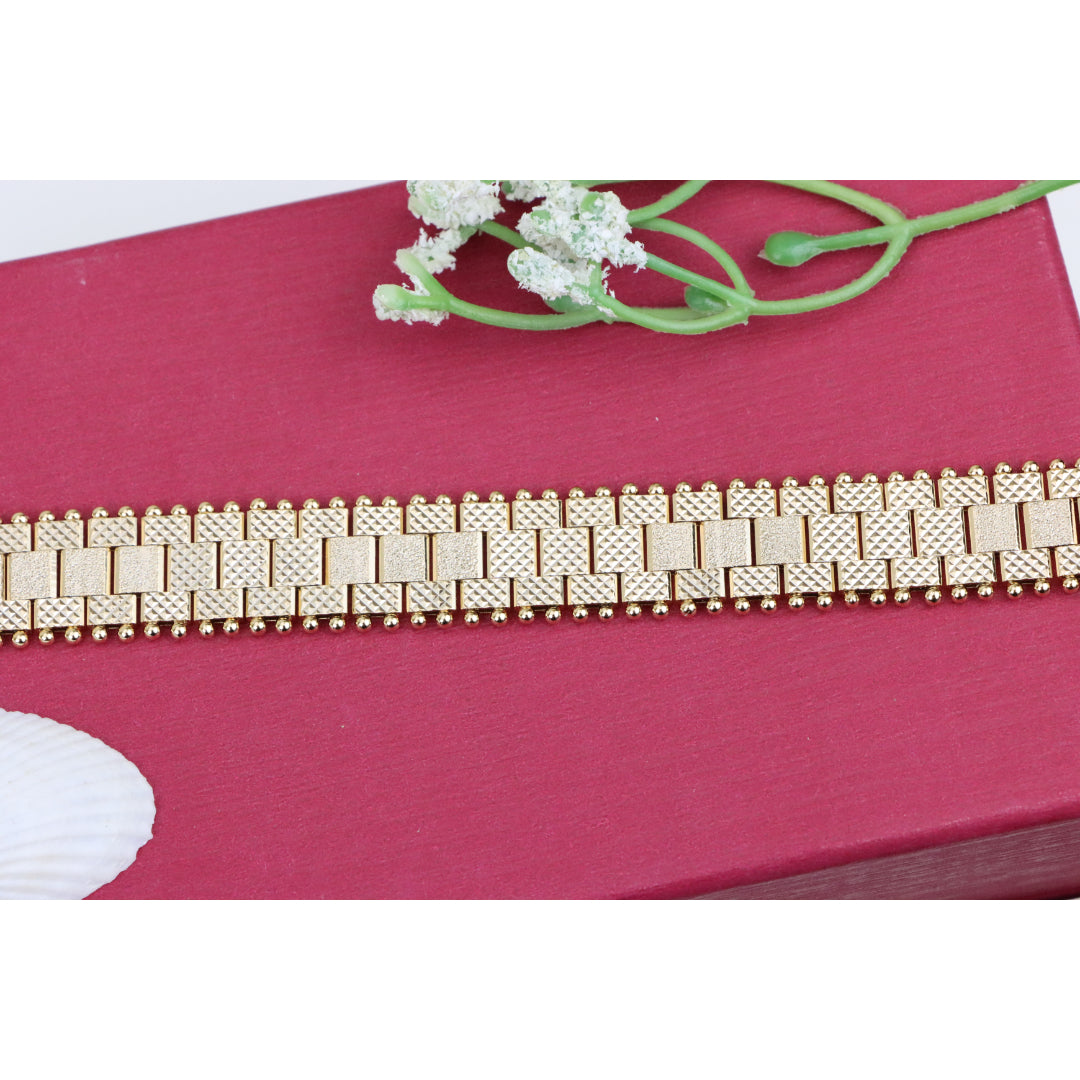 Rose Gold Wide Textured Chain Bracelet with Polished Ball Edges, XPBL0883 (2089-2)
