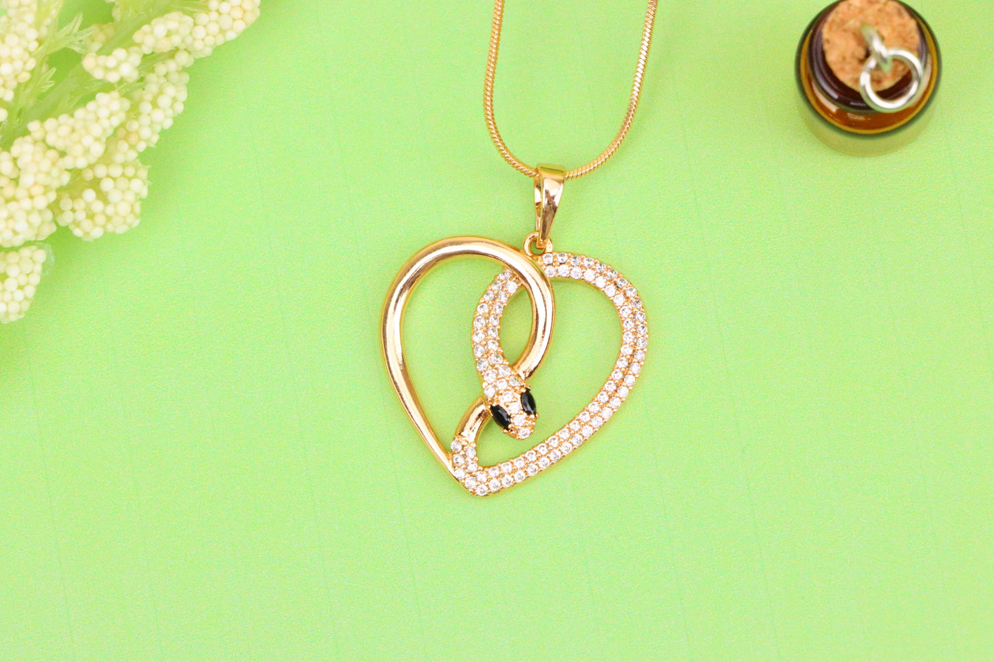 Rose Gold Heart Pendant with Crystal Snake Design, XPPT1587 (2146-7)