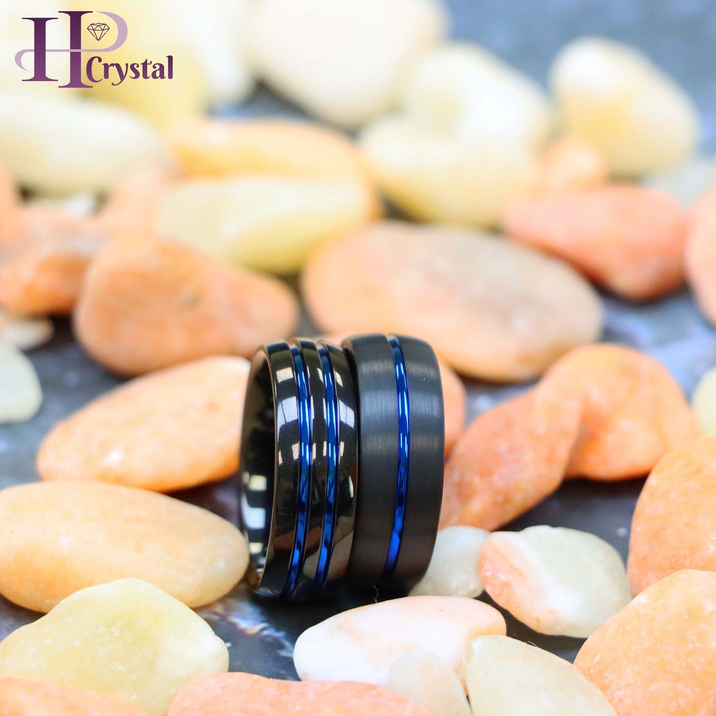 Dome Black IP Tungsten Ring with Blue IP Center Groove