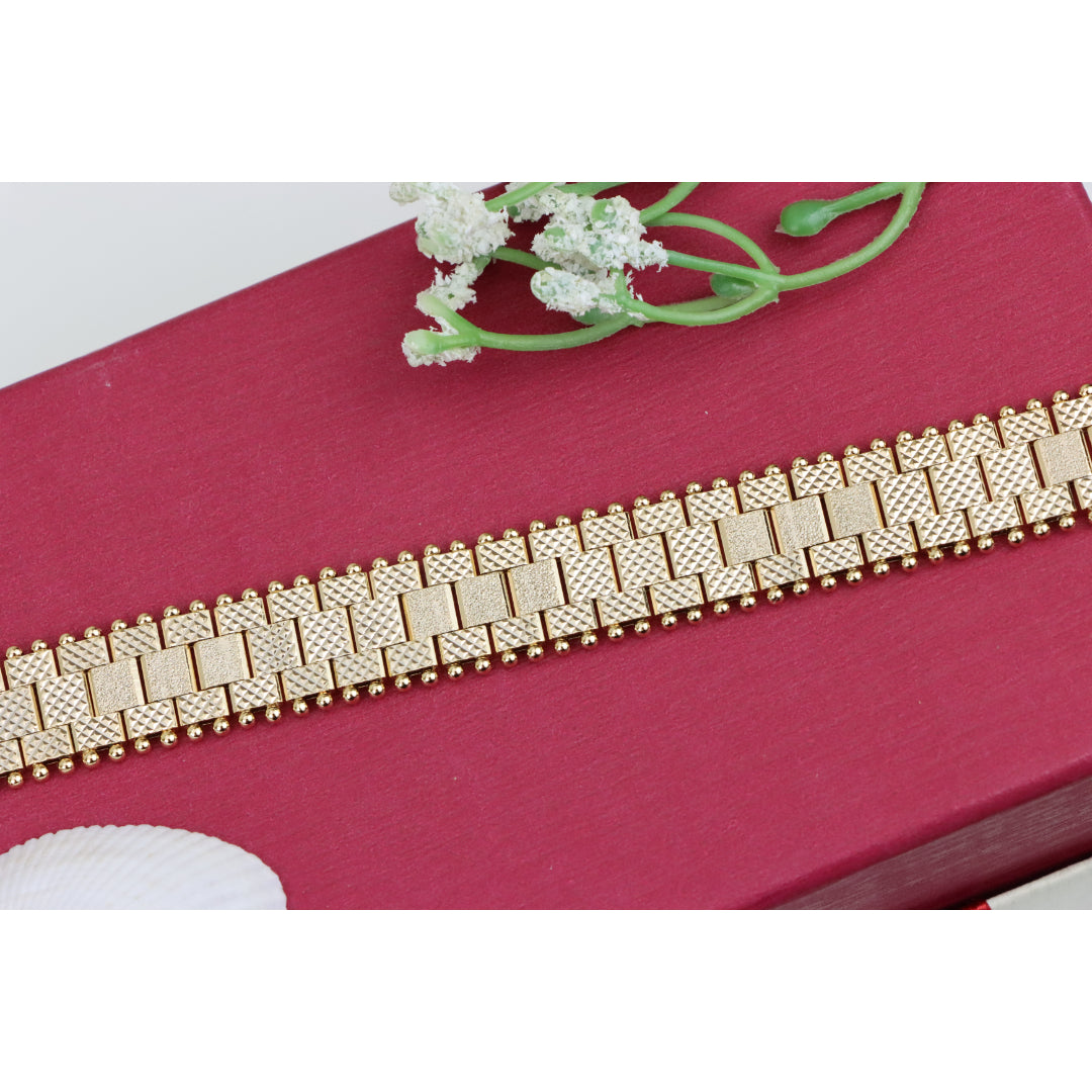 Rose Gold Wide Textured Chain Bracelet with Polished Ball Edges, XPBL0883 (2089-2)