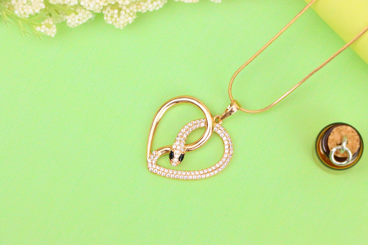 Rose Gold Heart Pendant with Crystal Snake Design, XPPT1587 (2146-7)