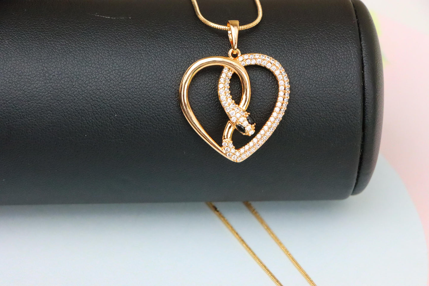 Rose Gold Heart Pendant with Crystal Snake Design, XPPT1587 (2146-7)