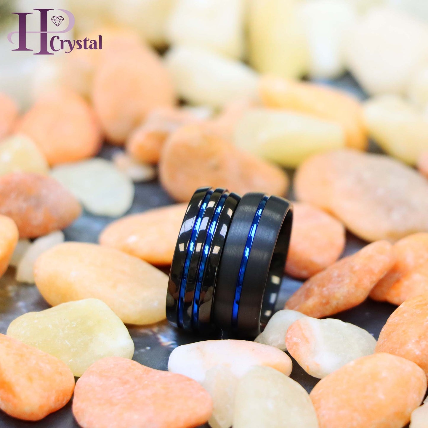 Dome Black IP Tungsten Ring with Blue IP Center Groove