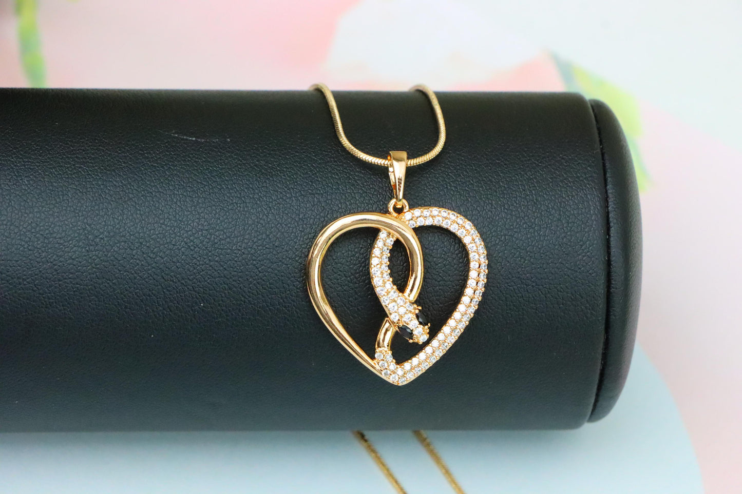 Rose Gold Heart Pendant with Crystal Snake Design, XPPT1587 (2146-7)