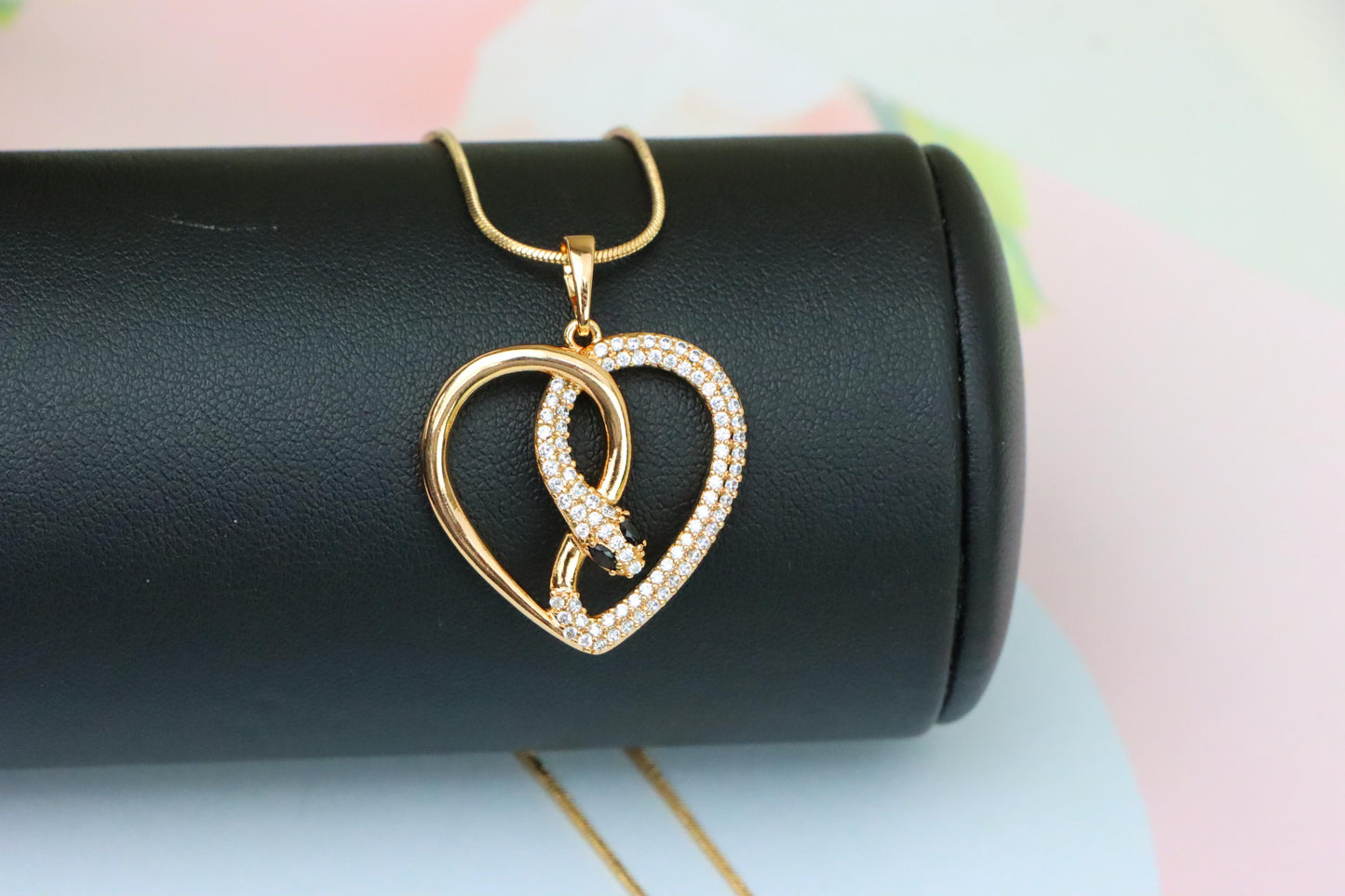 Rose Gold Heart Pendant with Crystal Snake Design, XPPT1587 (2146-7)