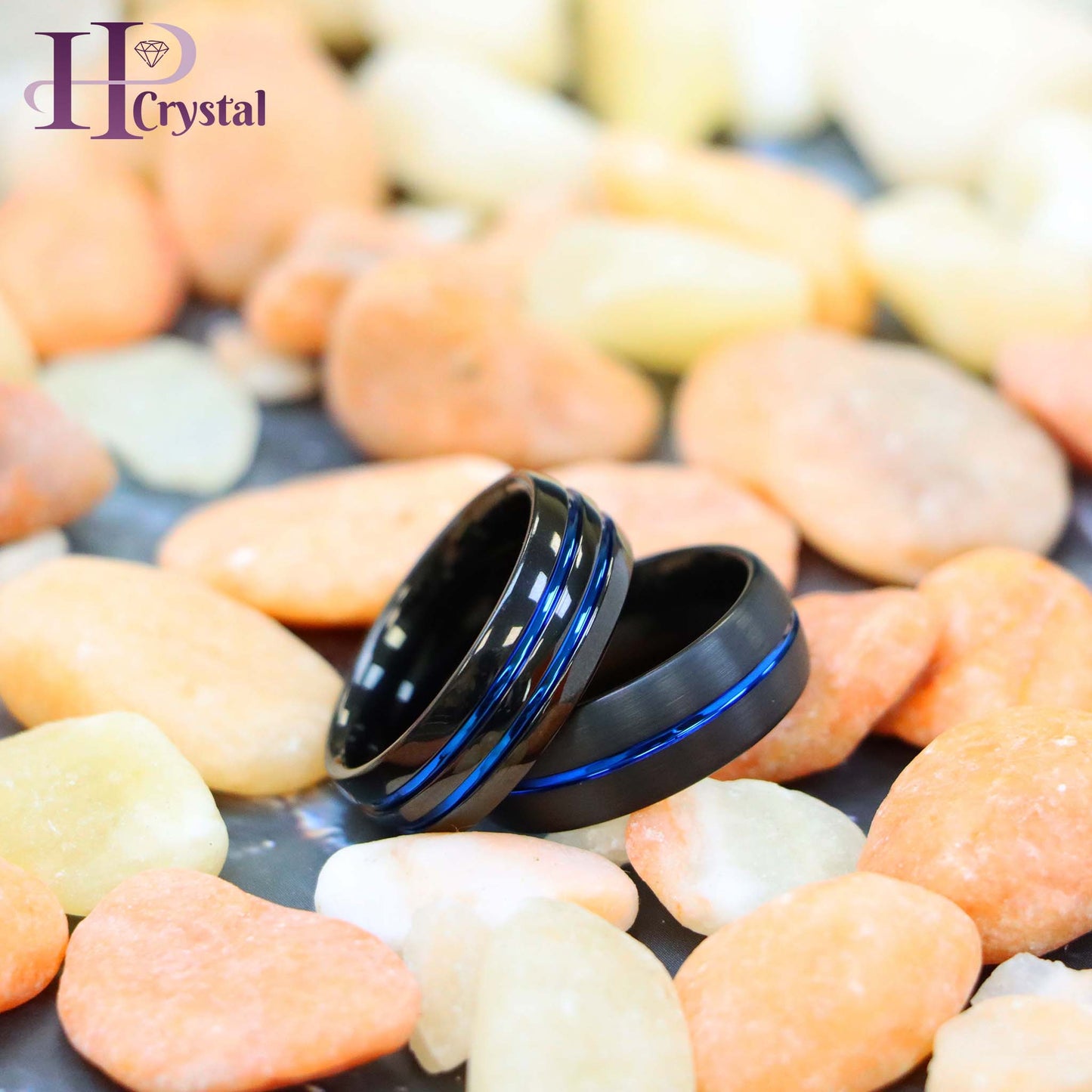 Dome Black IP Tungsten Ring with Blue IP Center Groove