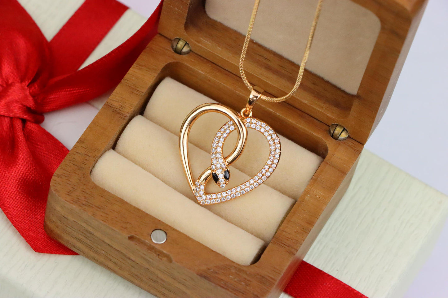 Rose Gold Heart Pendant with Crystal Snake Design, XPPT1587 (2146-7)