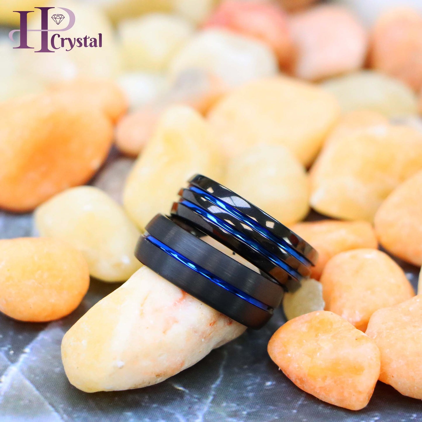 Dome Black IP Tungsten Ring with Blue IP Center Groove