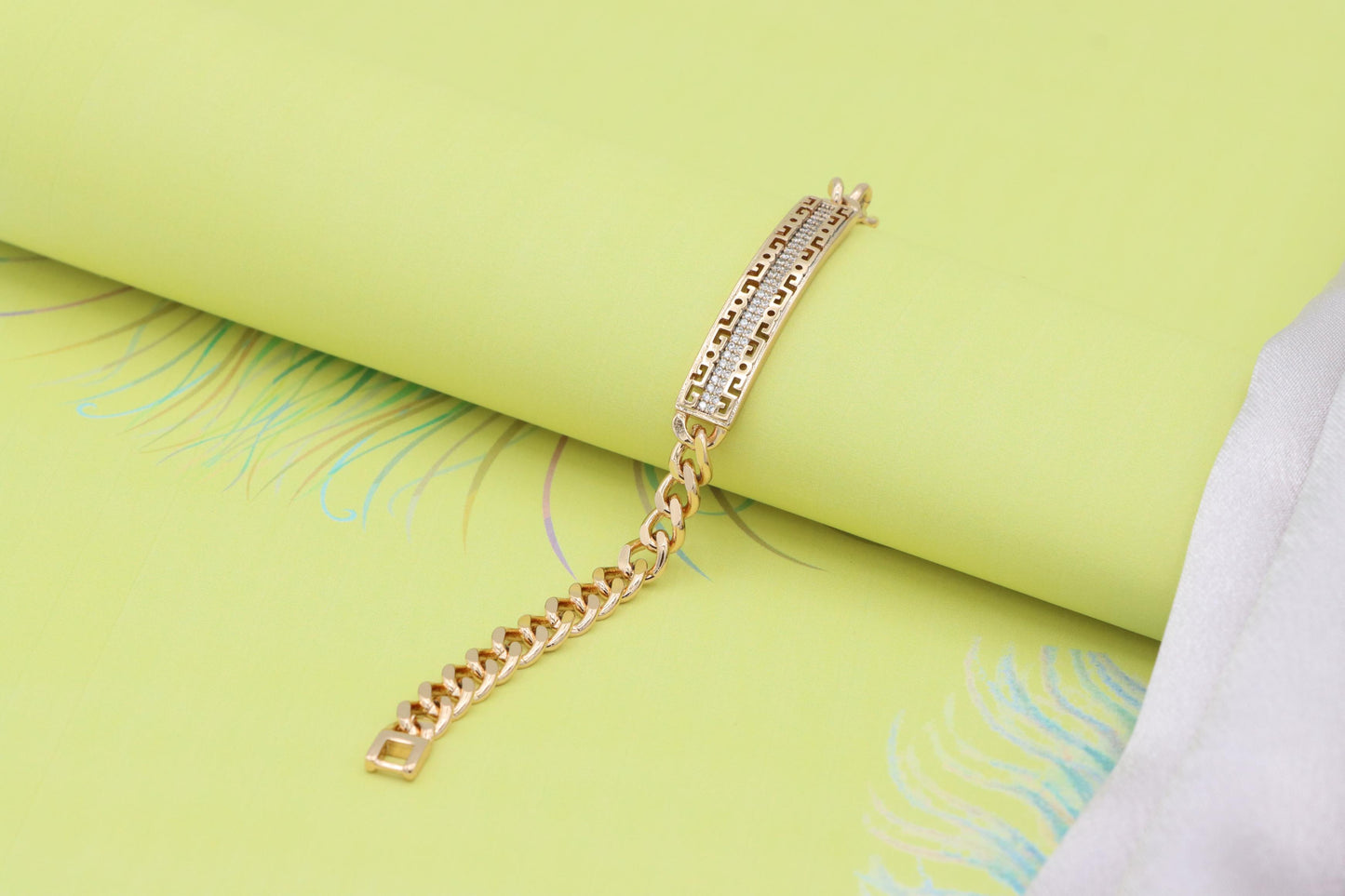 Rose Gold Greek Key Chain Bracelet with Cubic Zirconia, XPBL1914 (2047-2)