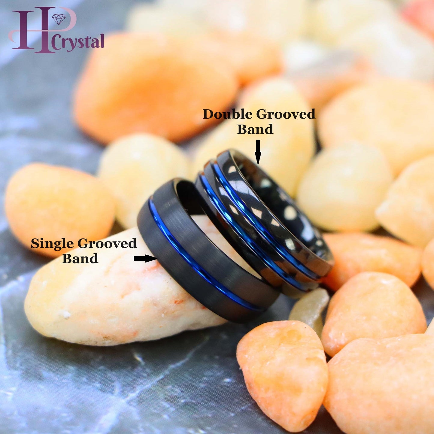 Dome Black IP Tungsten Ring with Blue IP Center Groove