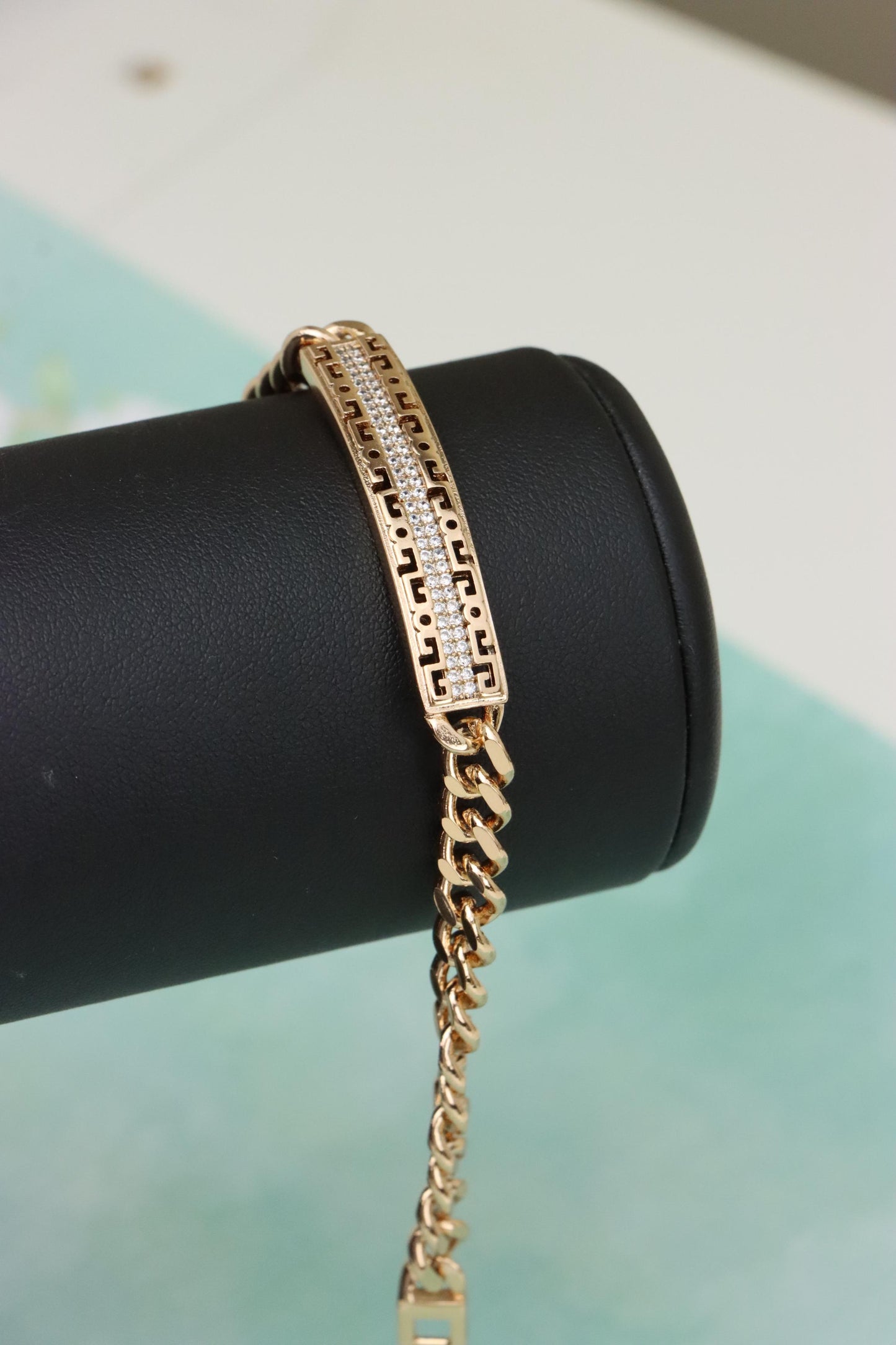 Rose Gold Greek Key Chain Bracelet with Cubic Zirconia, XPBL1914 (2047-2)