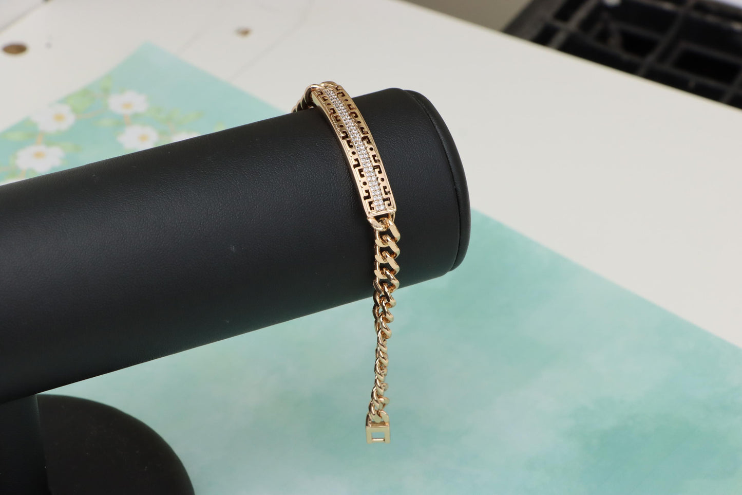 Rose Gold Greek Key Chain Bracelet with Cubic Zirconia, XPBL1914 (2047-2)