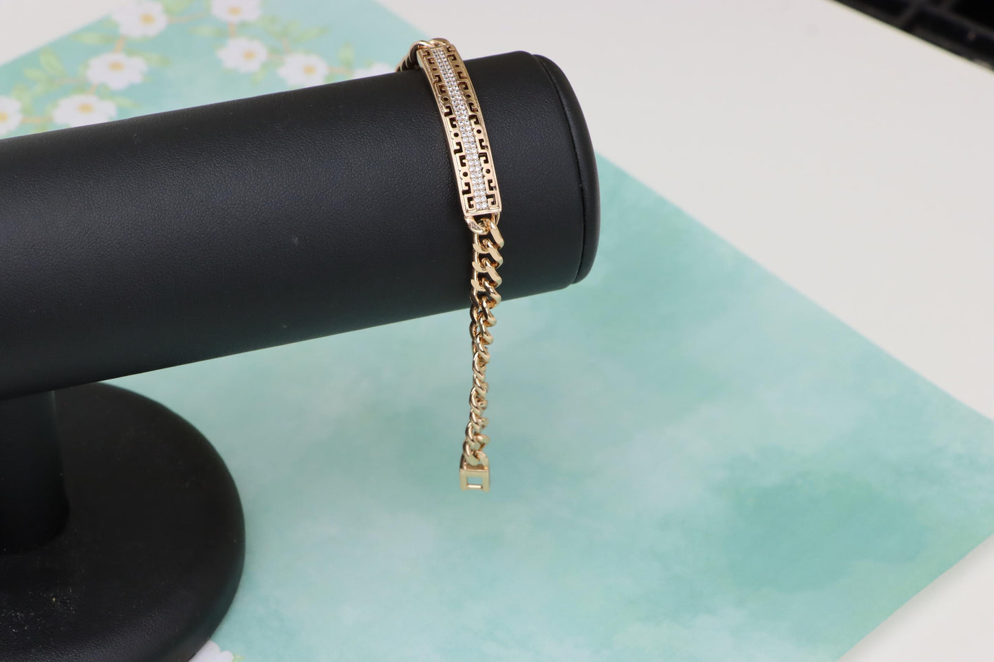 Rose Gold Greek Key Chain Bracelet with Cubic Zirconia, XPBL1914 (2047-2)