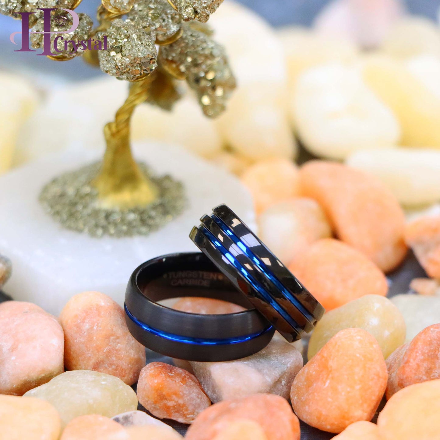 Dome Black IP Tungsten Ring with Blue IP Center Groove