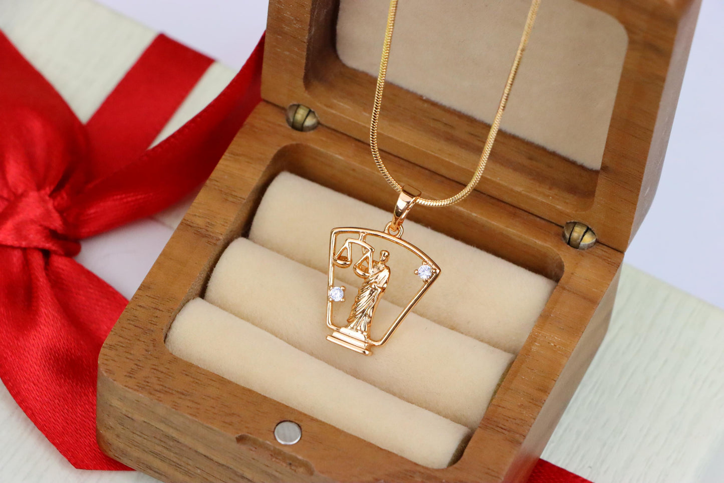 Lady Justice Rose Gold Pendant with Crystal Accents, XPPT1588 (2146-8)