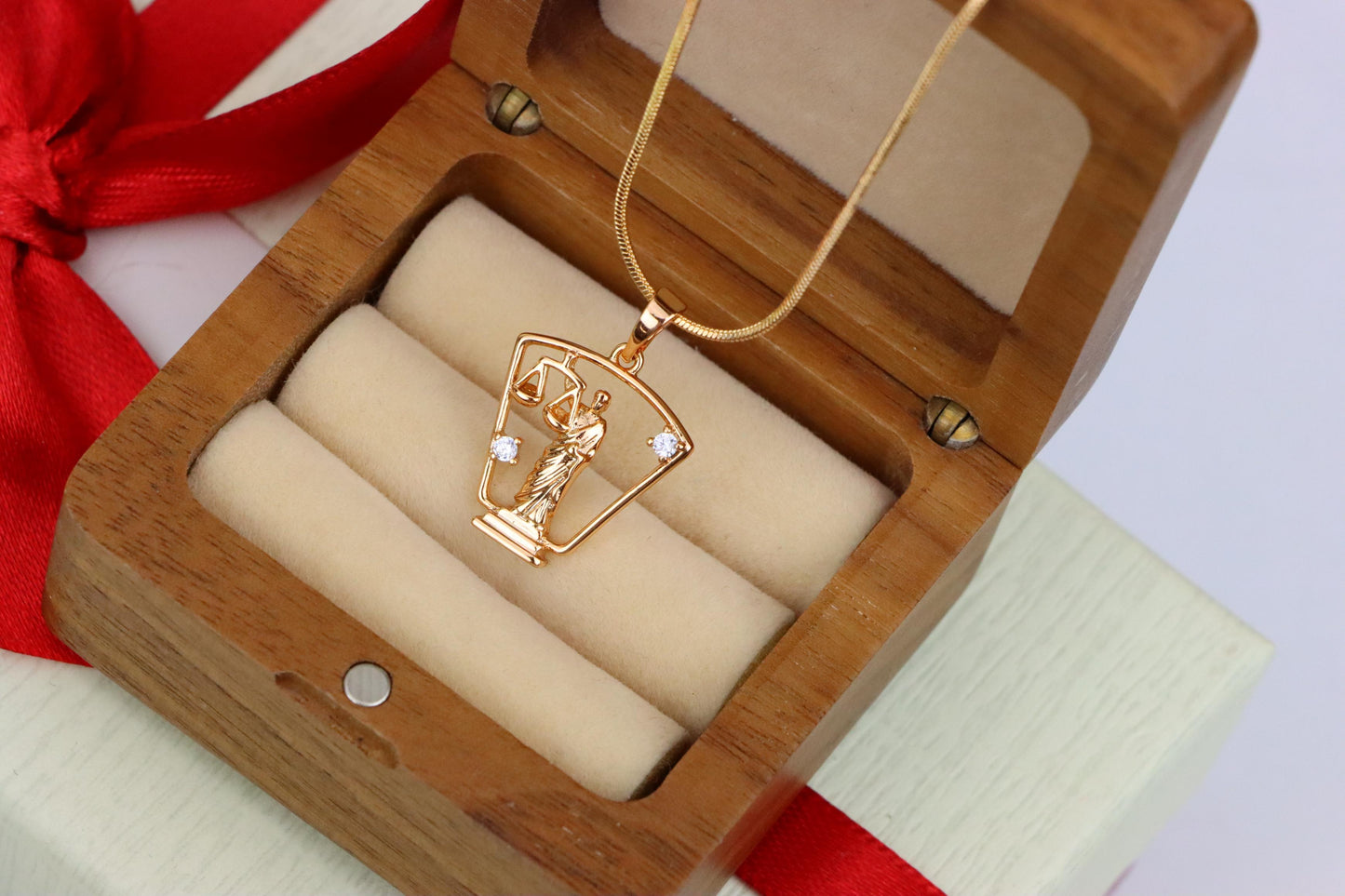 Lady Justice Rose Gold Pendant with Crystal Accents, XPPT1588 (2146-8)