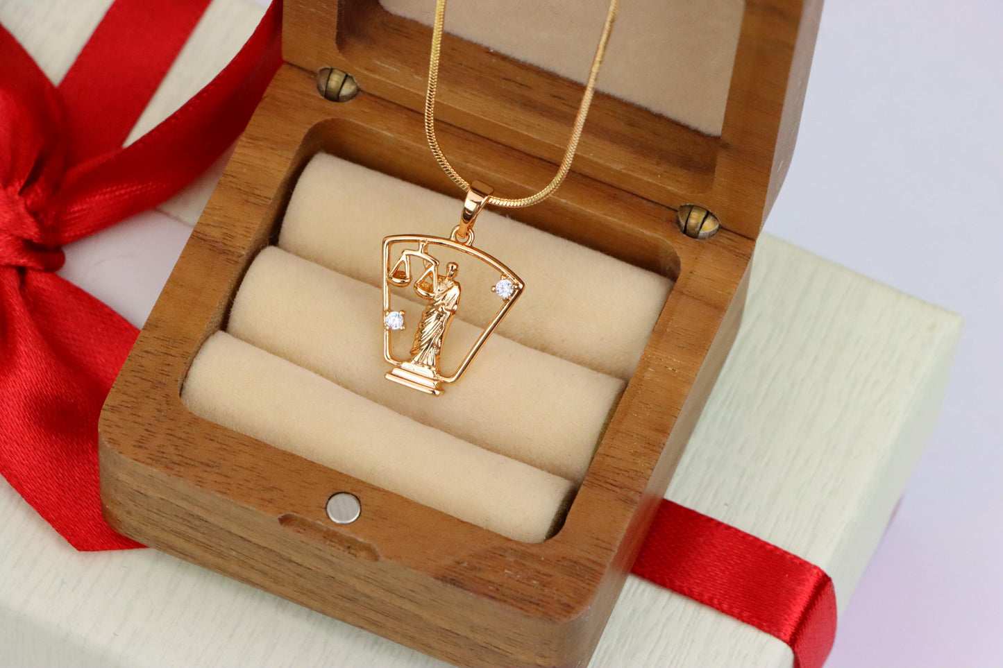 Lady Justice Rose Gold Pendant with Crystal Accents, XPPT1588 (2146-8)