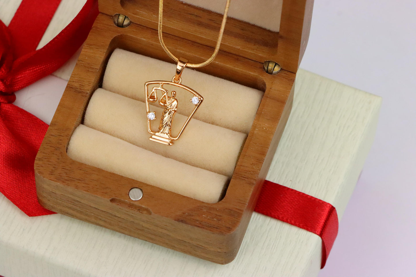 Lady Justice Rose Gold Pendant with Crystal Accents, XPPT1588 (2146-8)