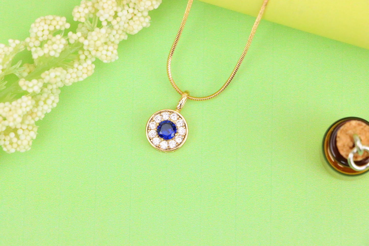 Round Blue Crystal Rose Gold Pendant with Sparkling Halo, XPPT1589 (2146-9)