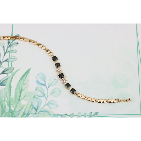Elegant Rose Gold Bracelet with Black and Clear CZ Stone Accents, XPBL0885 (2089-4)