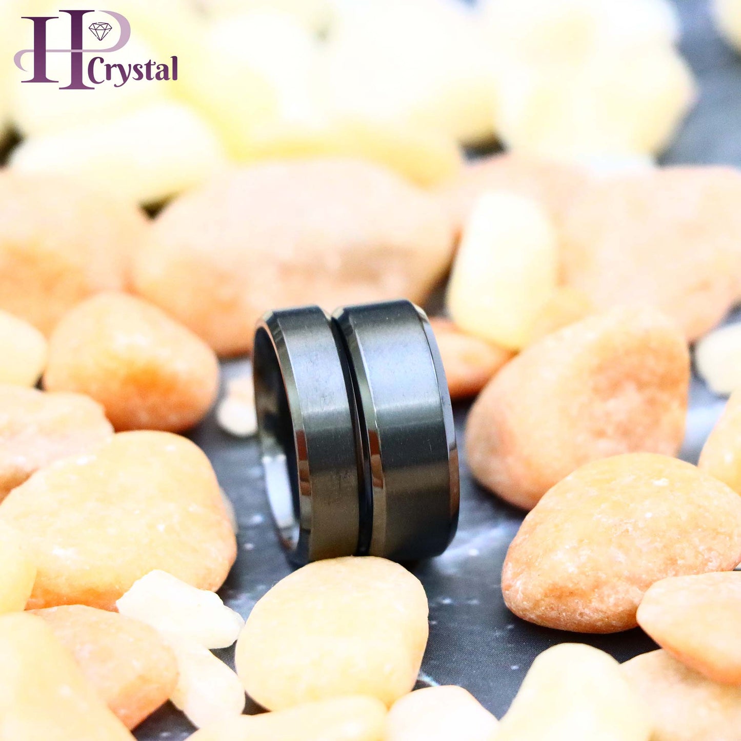 Zirconium Natural Gun Metal Tone Brushed Center with Beveled Edge Zirconium Ring