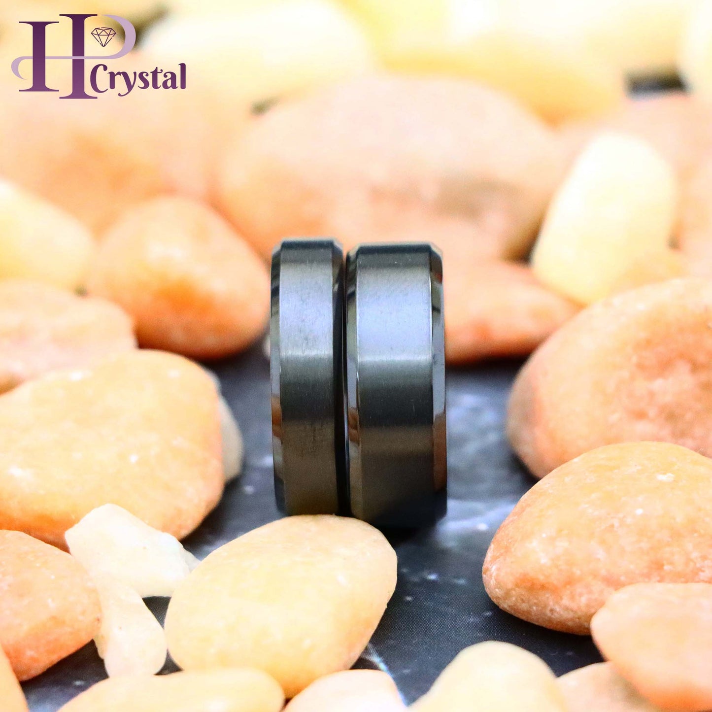 Zirconium Natural Gun Metal Tone Brushed Center with Beveled Edge Zirconium Ring