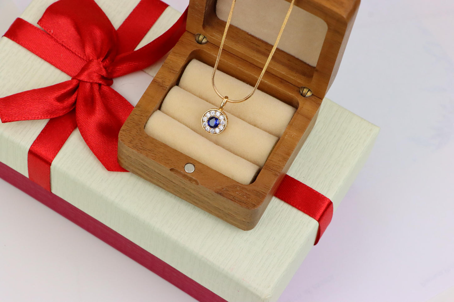 Round Blue Crystal Rose Gold Pendant with Sparkling Halo, XPPT1589 (2146-9)