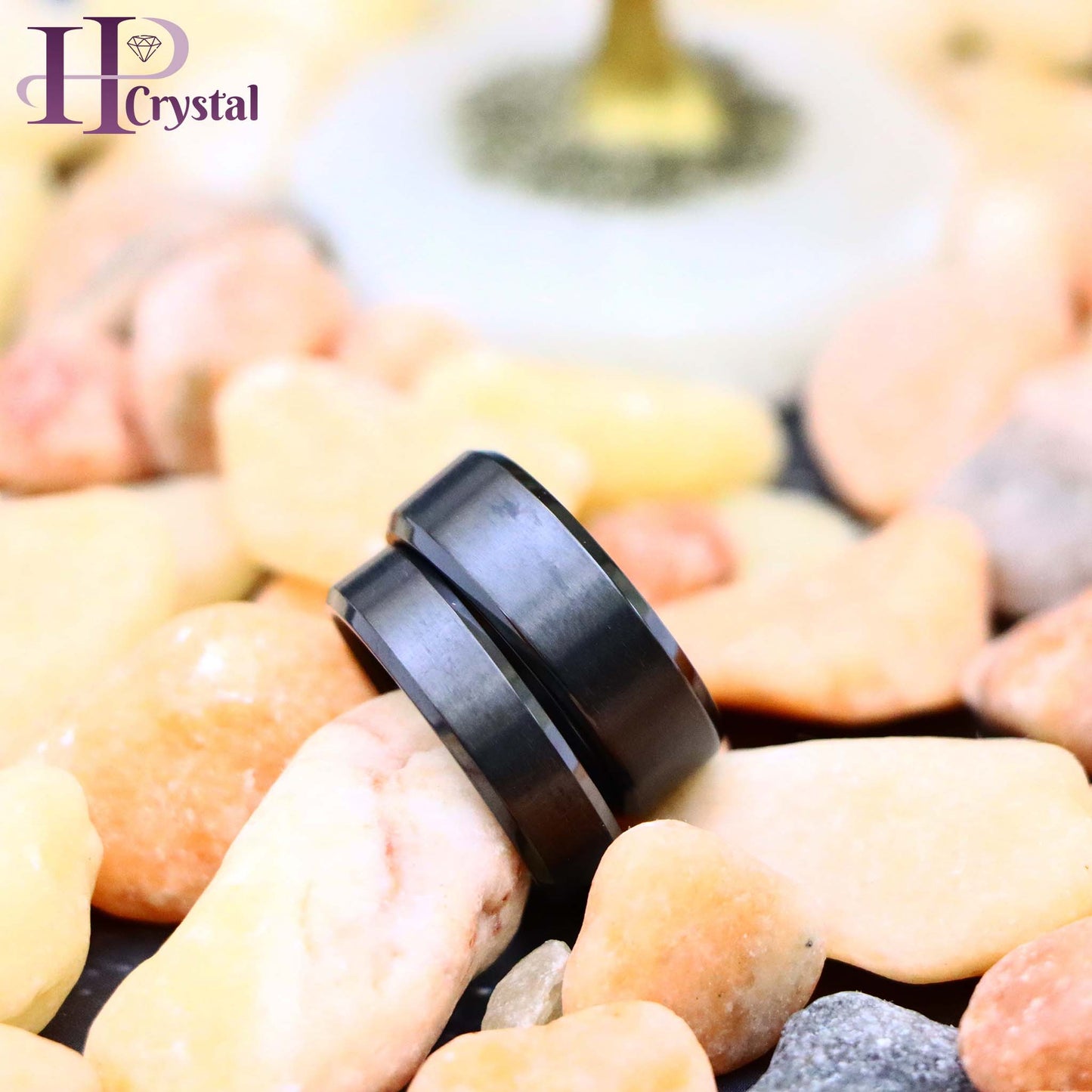 Zirconium Natural Gun Metal Tone Brushed Center with Beveled Edge Zirconium Ring