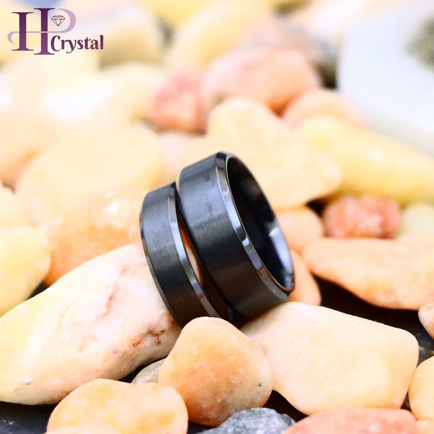 Zirconium Natural Gun Metal Tone Brushed Center with Beveled Edge Zirconium Ring