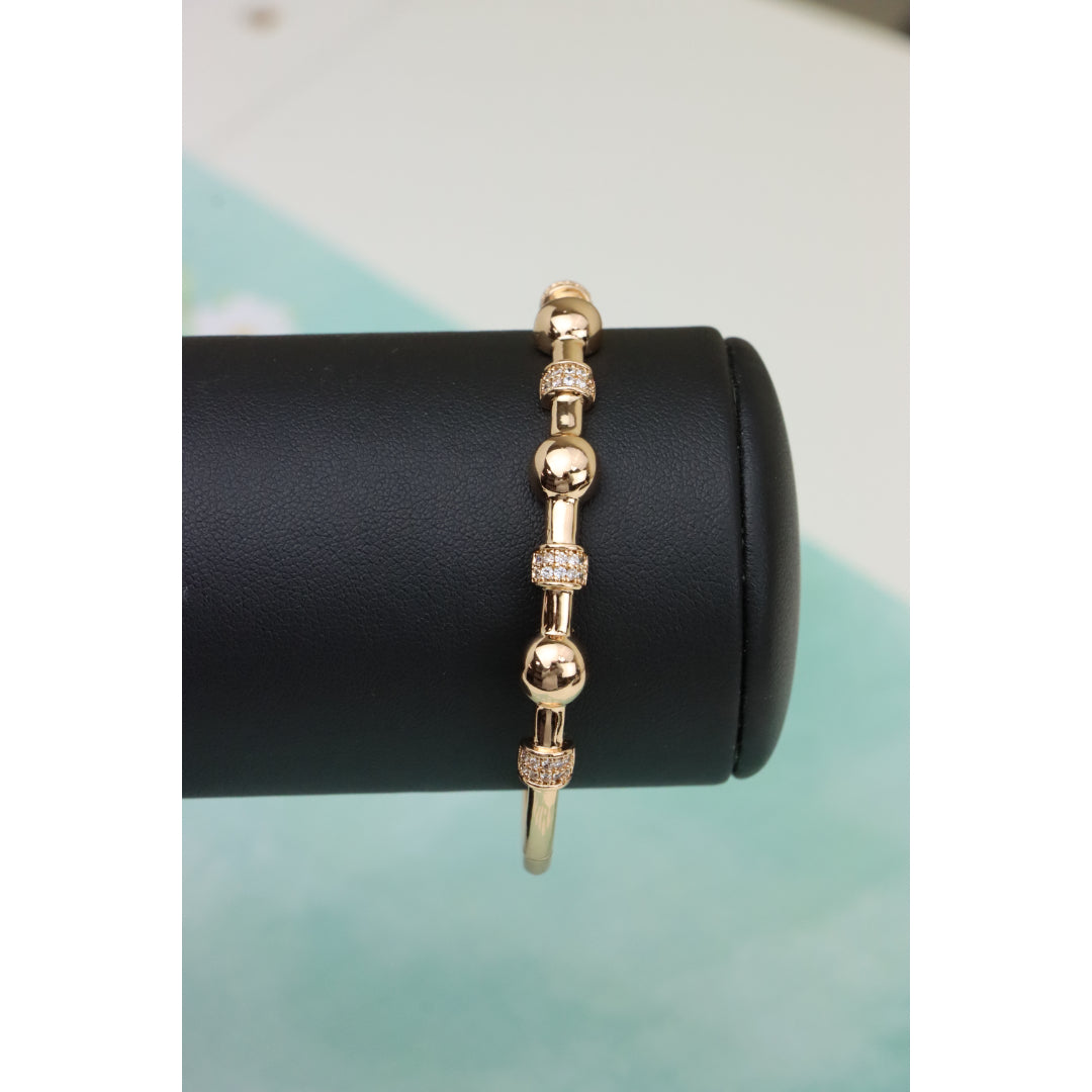 Elegant Rose Gold Bangle with Beaded Design and Sparkling Accents, XPBL0465 (2047-5)
