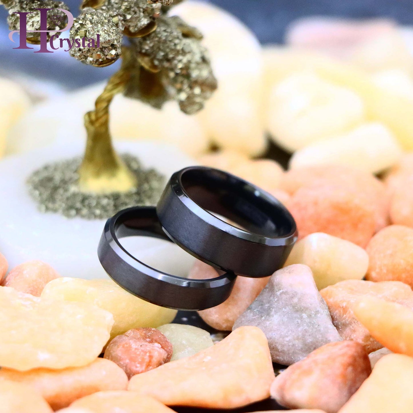 Zirconium Natural Gun Metal Tone Brushed Center with Beveled Edge Zirconium Ring