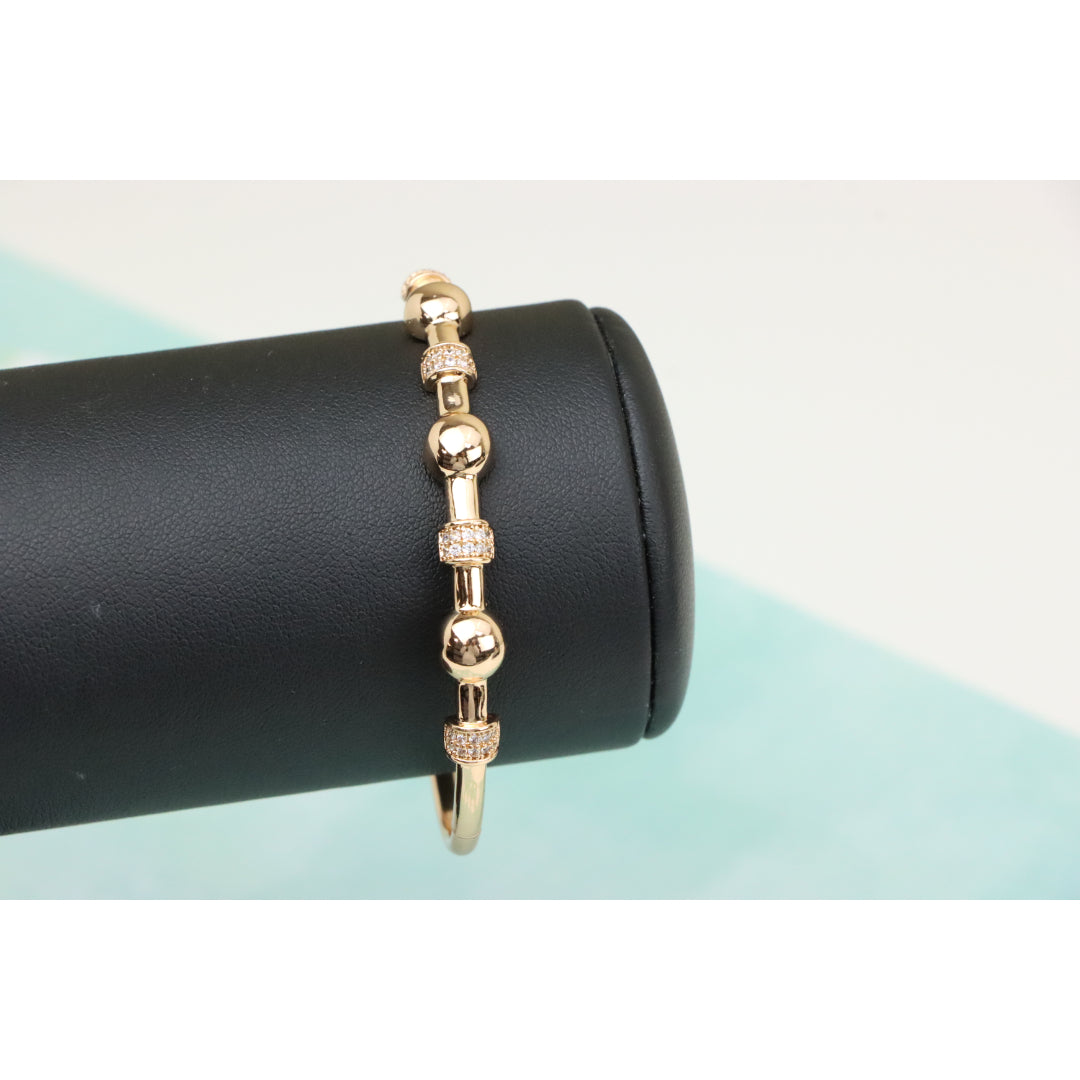 Elegant Rose Gold Bangle with Beaded Design and Sparkling Accents, XPBL0465 (2047-5)