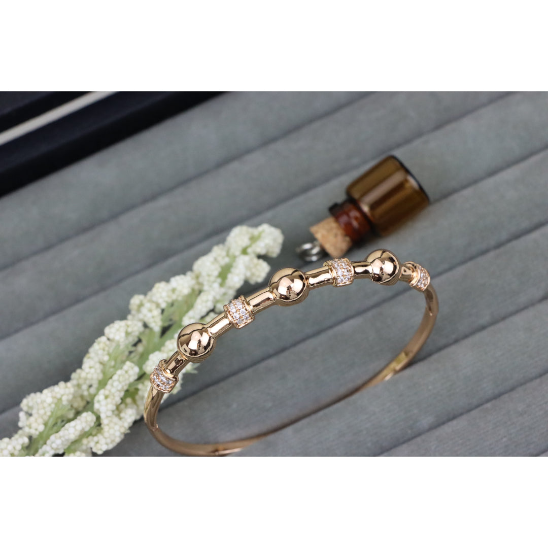 Elegant Rose Gold Bangle with Beaded Design and Sparkling Accents, XPBL0465 (2047-5)