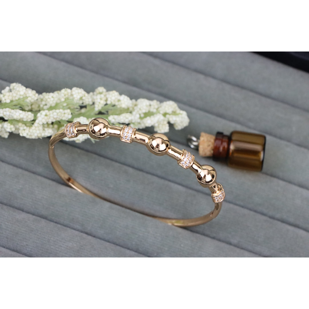 Elegant Rose Gold Bangle with Beaded Design and Sparkling Accents, XPBL0465 (2047-5)