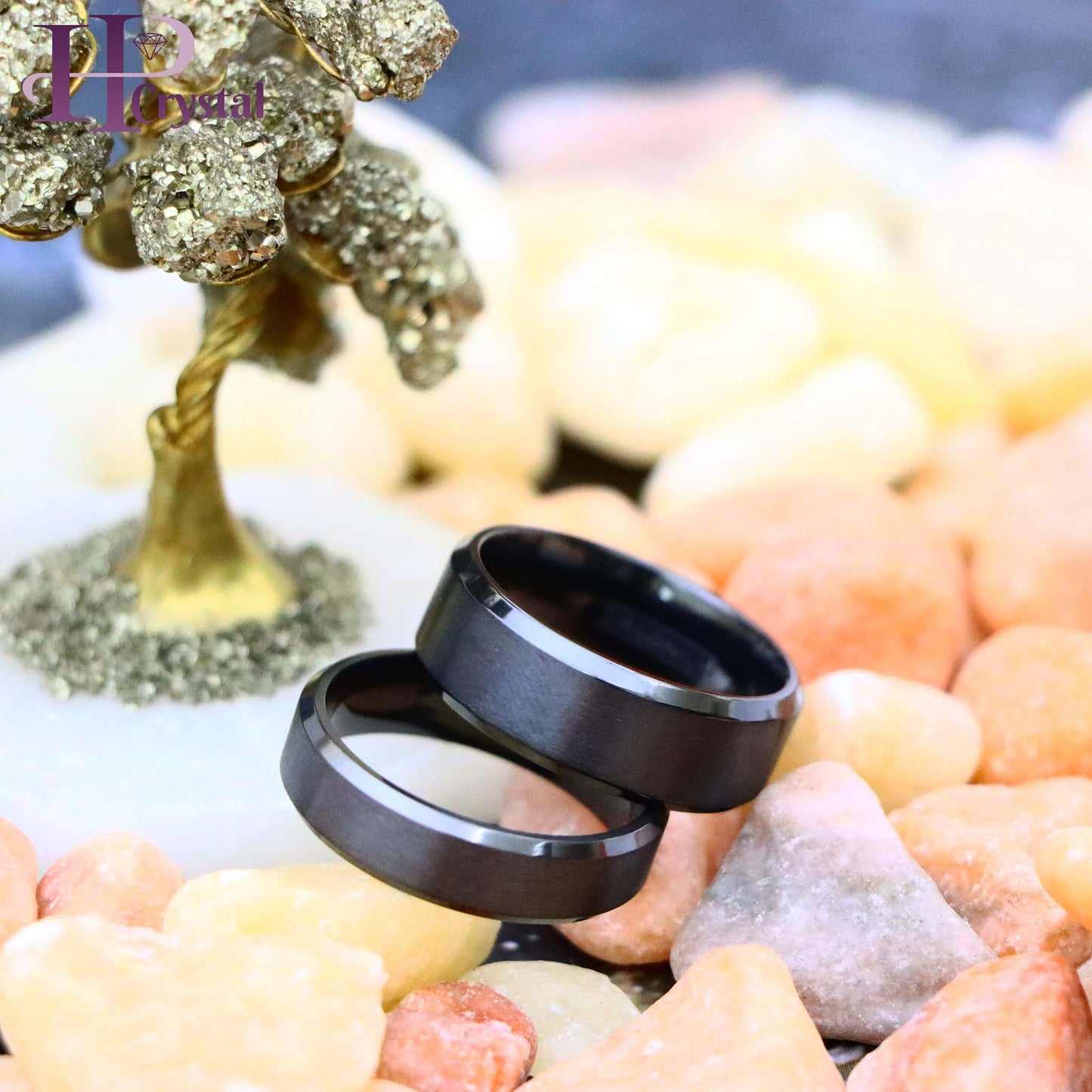 Zirconium Natural Gun Metal Tone Brushed Center with Beveled Edge Zirconium Ring