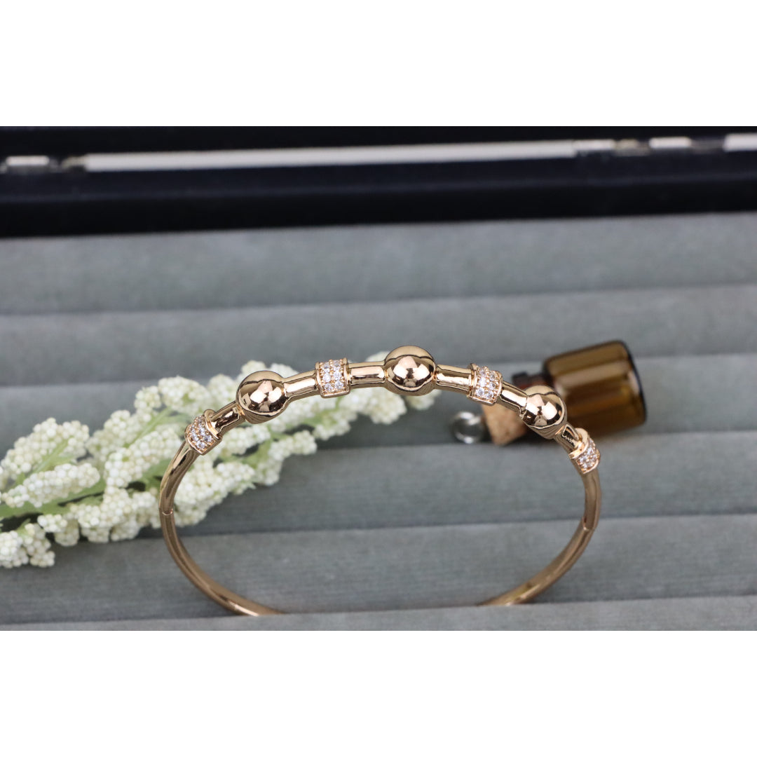 Elegant Rose Gold Bangle with Beaded Design and Sparkling Accents, XPBL0465 (2047-5)