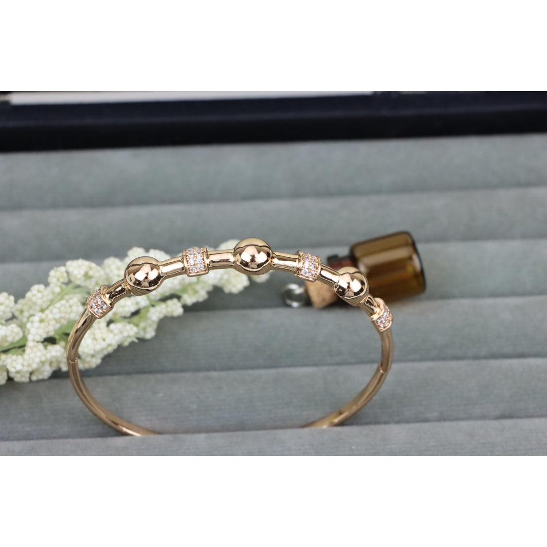 Elegant Rose Gold Bangle with Beaded Design and Sparkling Accents, XPBL0465 (2047-5)