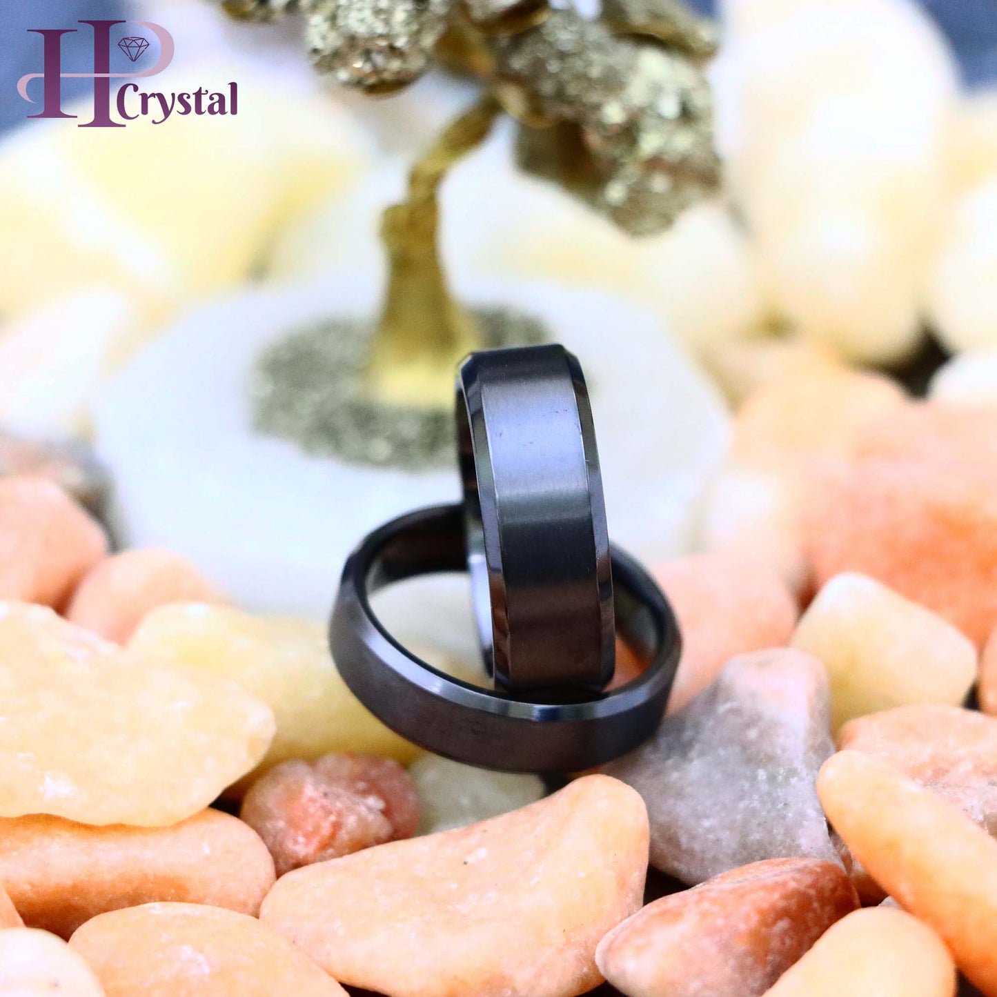 Zirconium Natural Gun Metal Tone Brushed Center with Beveled Edge Zirconium Ring