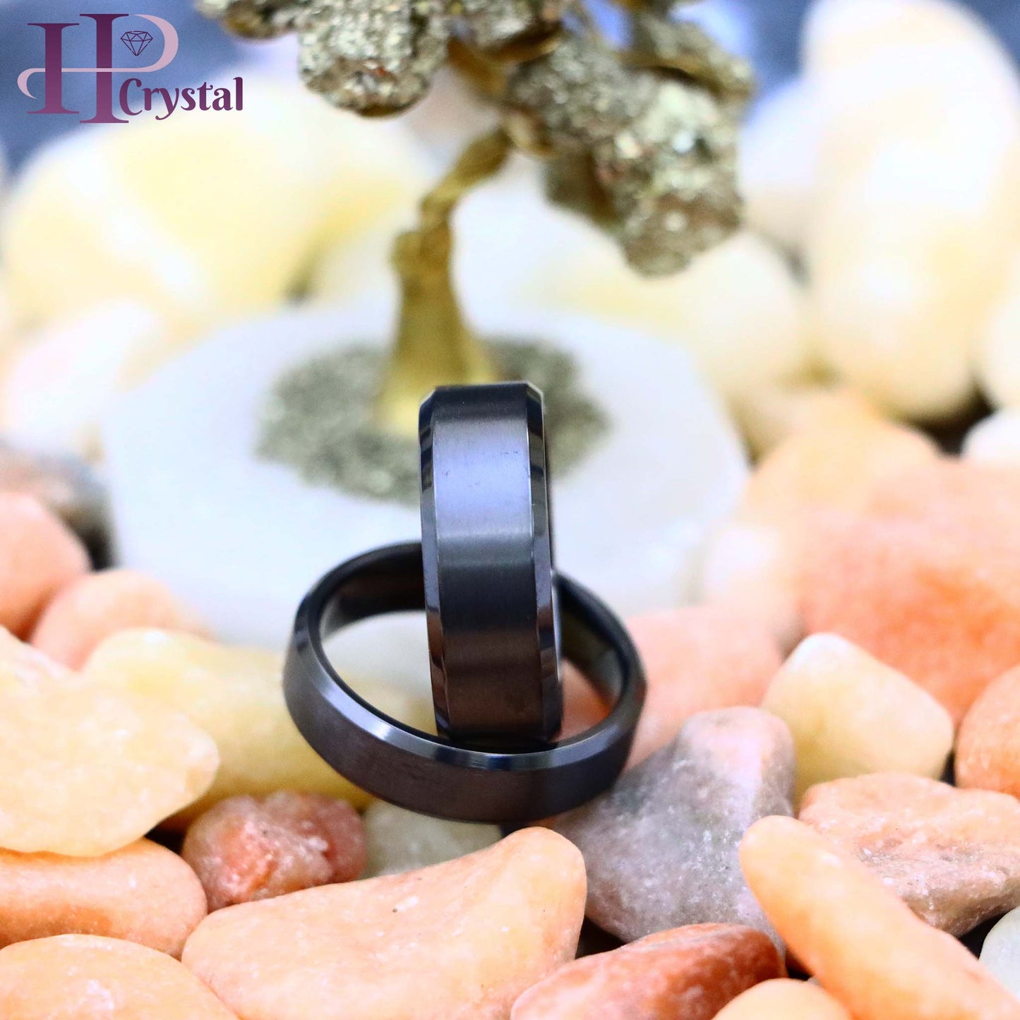 Zirconium Natural Gun Metal Tone Brushed Center with Beveled Edge Zirconium Ring