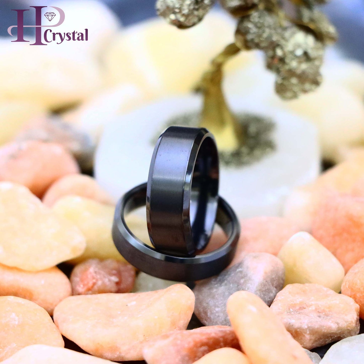Zirconium Natural Gun Metal Tone Brushed Center with Beveled Edge Zirconium Ring
