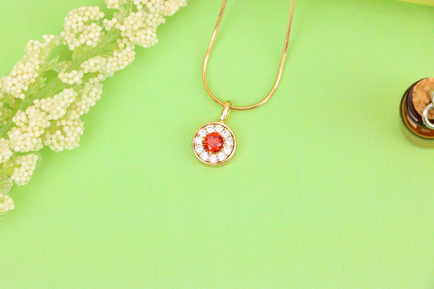 Round Red Center Pendant with Crystal Halo in Rose Gold, XPPT1592 (2146-9)