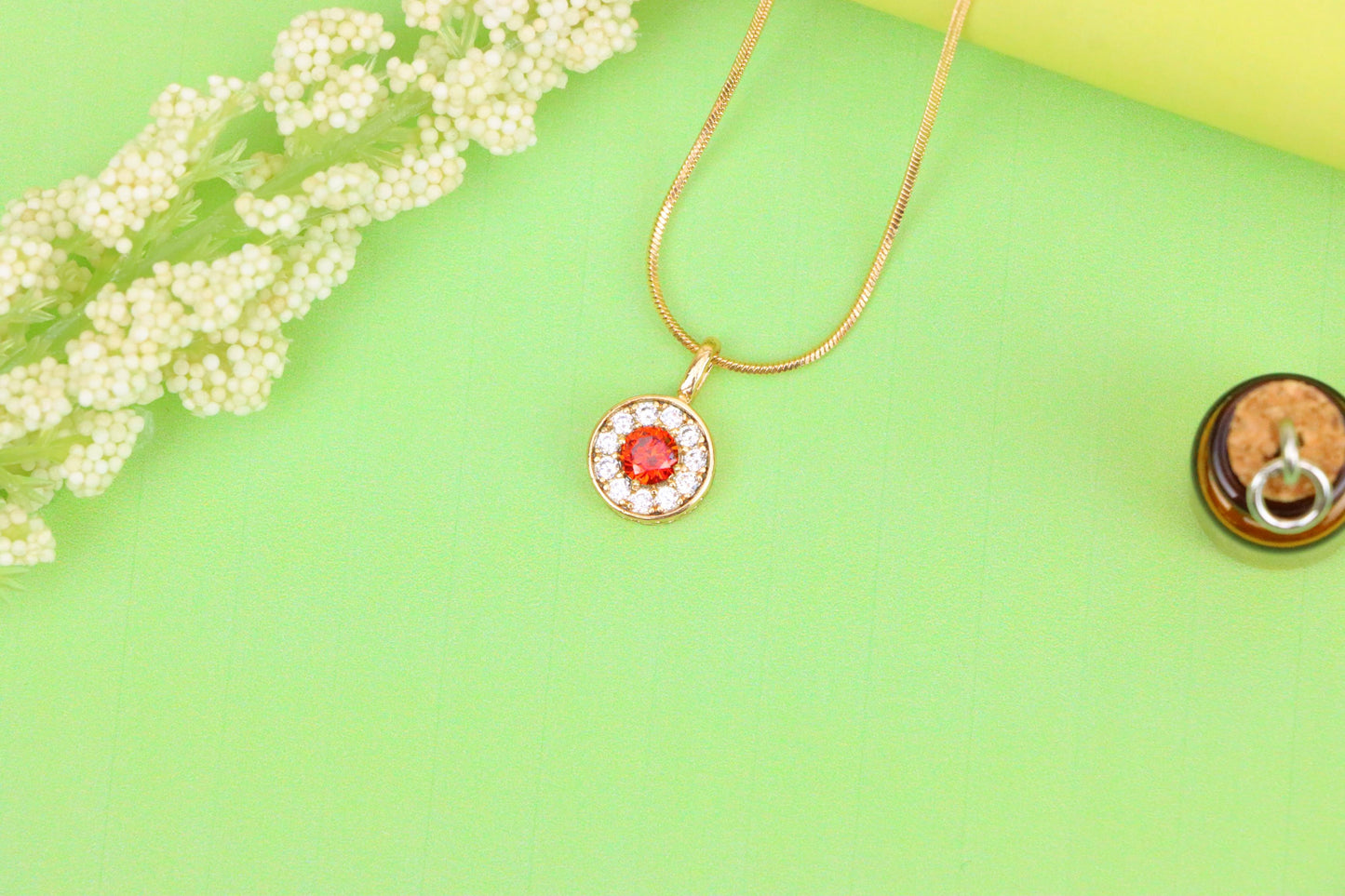 Round Red Center Pendant with Crystal Halo in Rose Gold, XPPT1592 (2146-9)