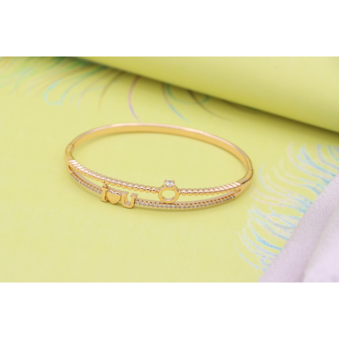 Dainty “I ❤️ U” Rose Gold Bangle with Diamond Ring Charm, XPBL0469 (2047-9)